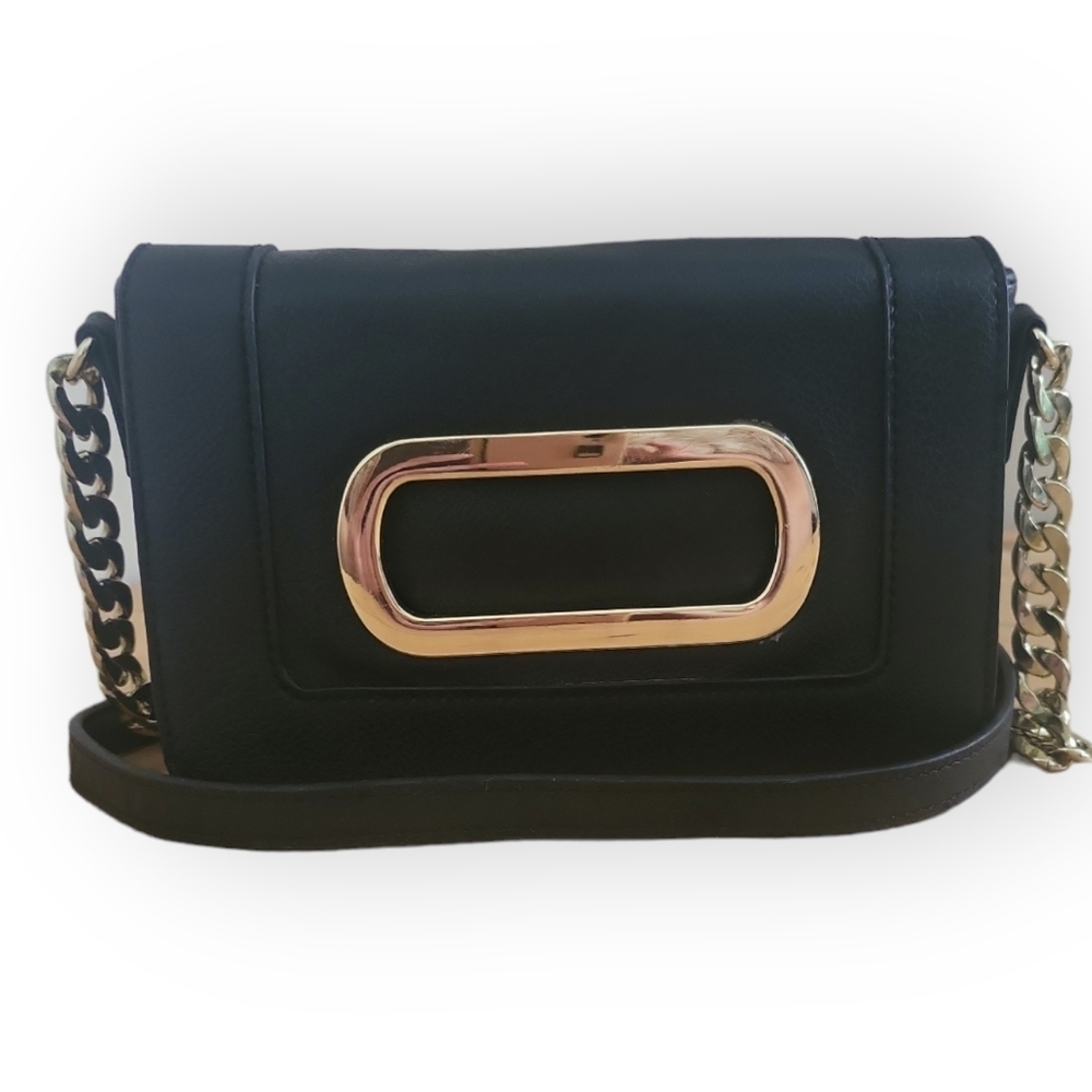 Banana Republic Black Faux Leather Chain Crossbody Bag